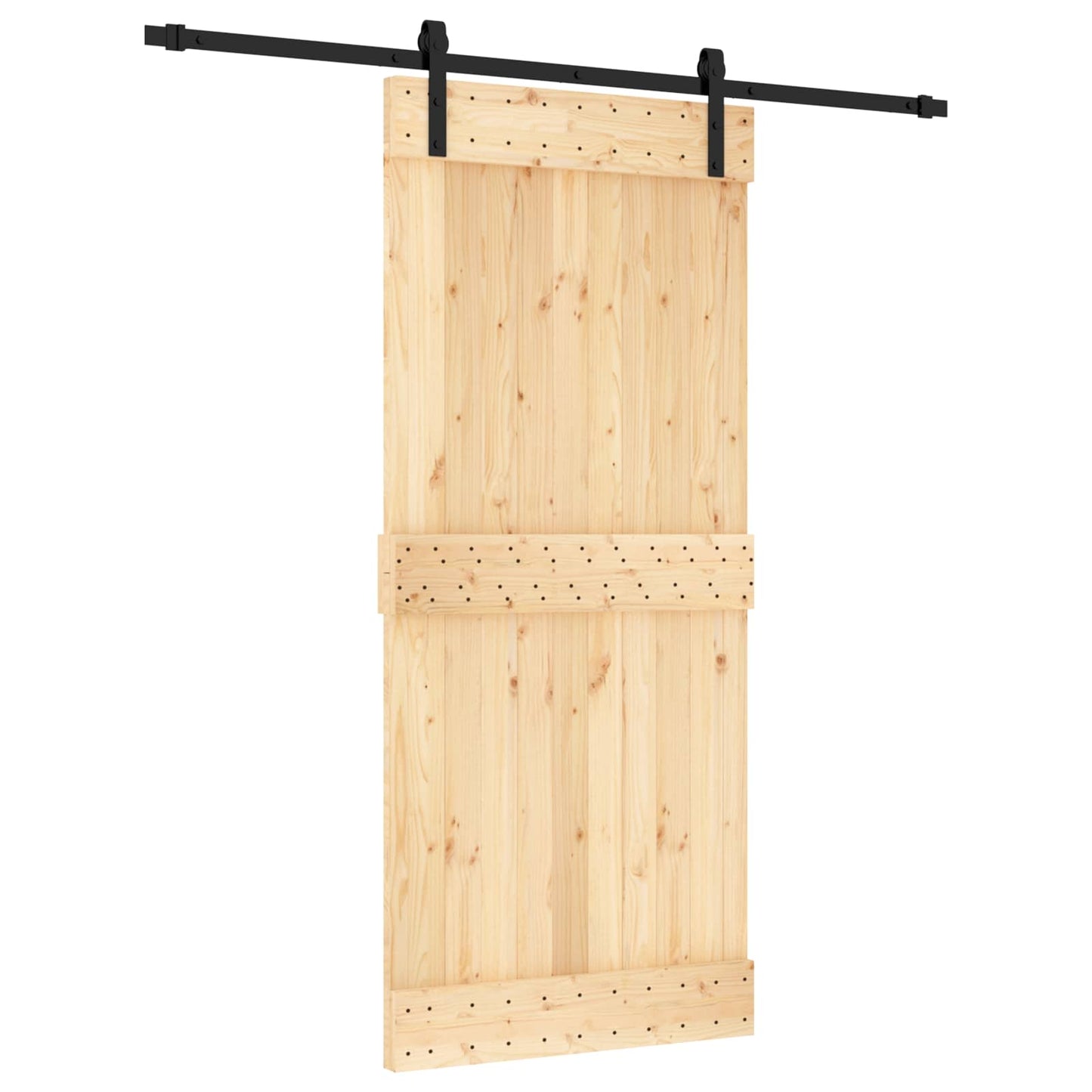 vidaXL Συρόμενη Πόρτα 90 x 210 cm Συμπαγές Ξύλο Πεύκου (Ακατέργαστο)