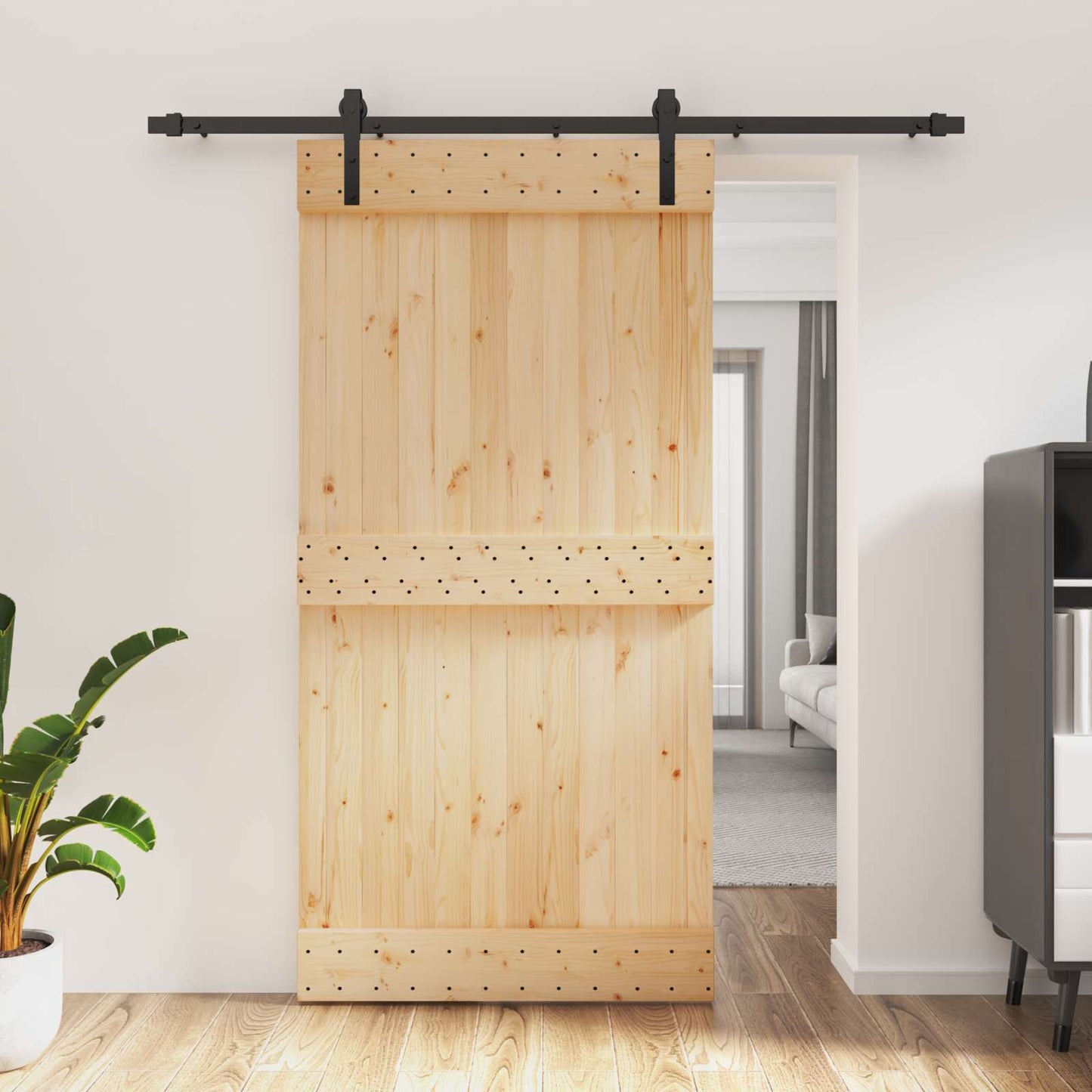 vidaXL Συρόμενη Πόρτα 100 x 210 cm Συμπαγές Ξύλο Πεύκου (Ακατέργαστο)