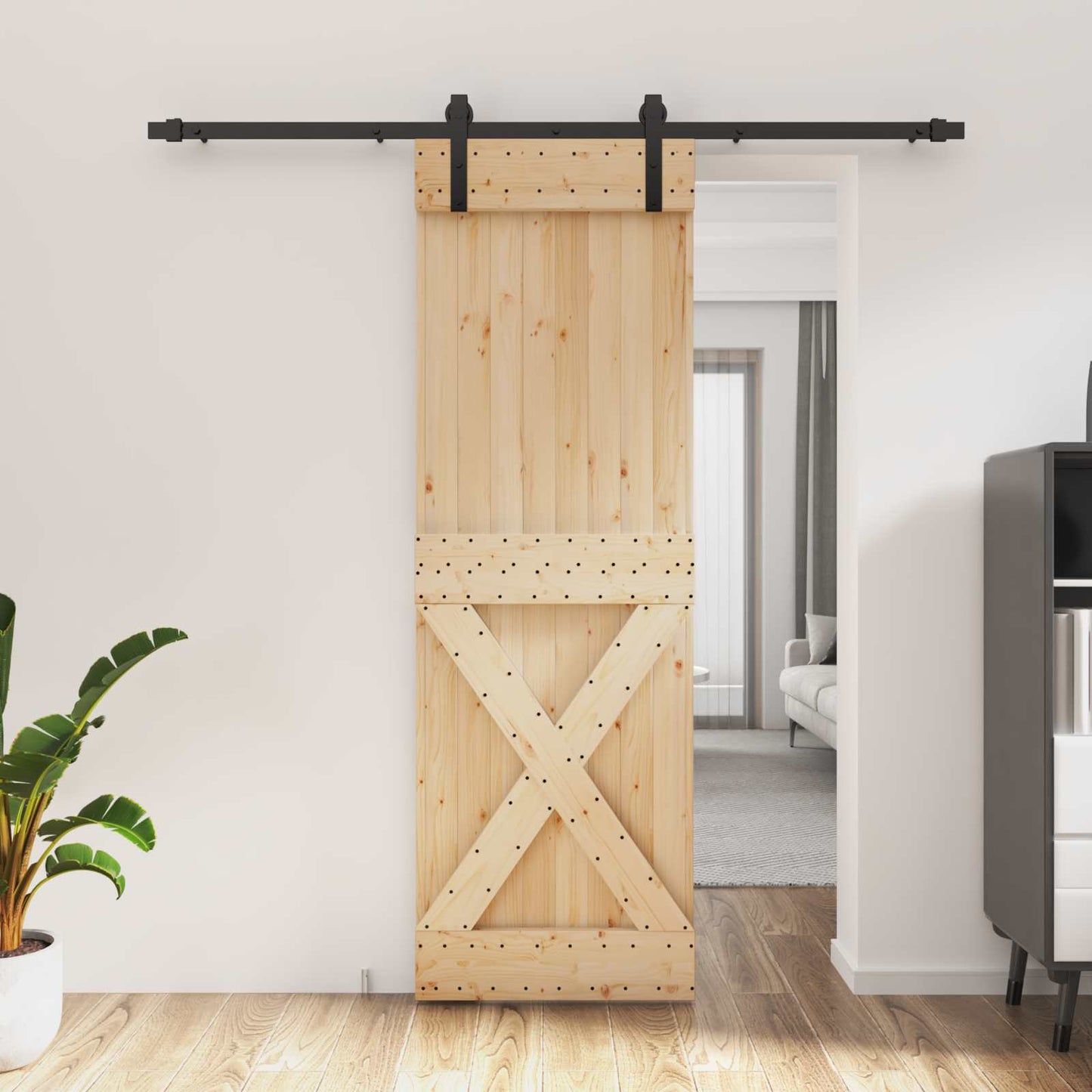 vidaXL Συρόμενη Πόρτα 70 x 210 cm Συμπαγές Ξύλο Πεύκου (Ακατέργαστο)