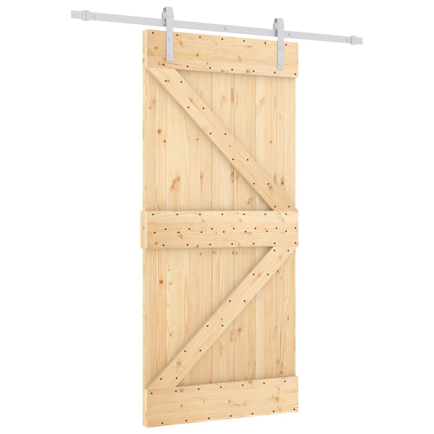 vidaXL Συρόμενη Πόρτα 90 x 210 cm Μασίφ Ξύλο Πεύκου Φυσικό και Λευκό