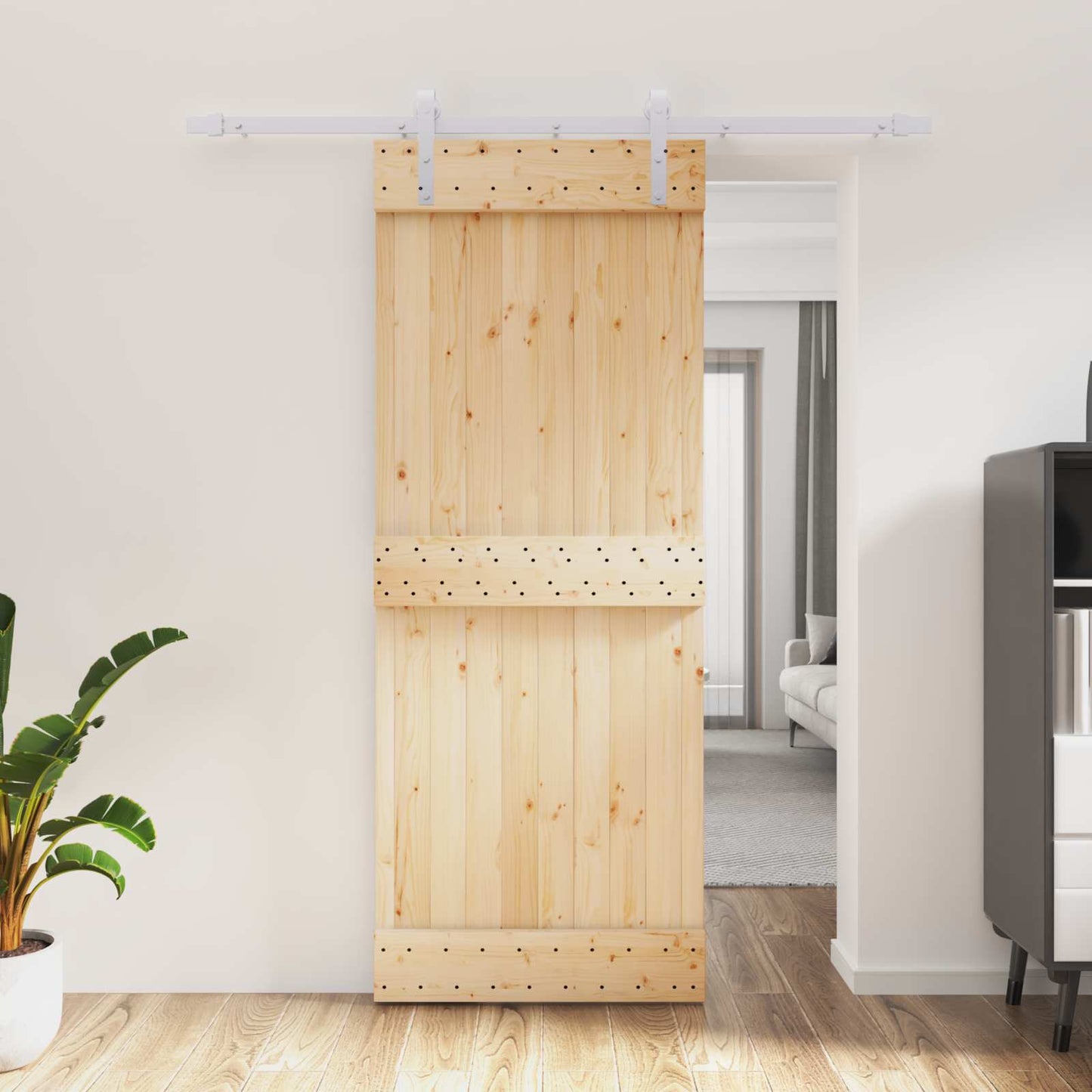 vidaXL Συρόμενη Πόρτα 80 x 210 cm Συμπαγές Ξύλο Πεύκου (Ακατέργαστο)