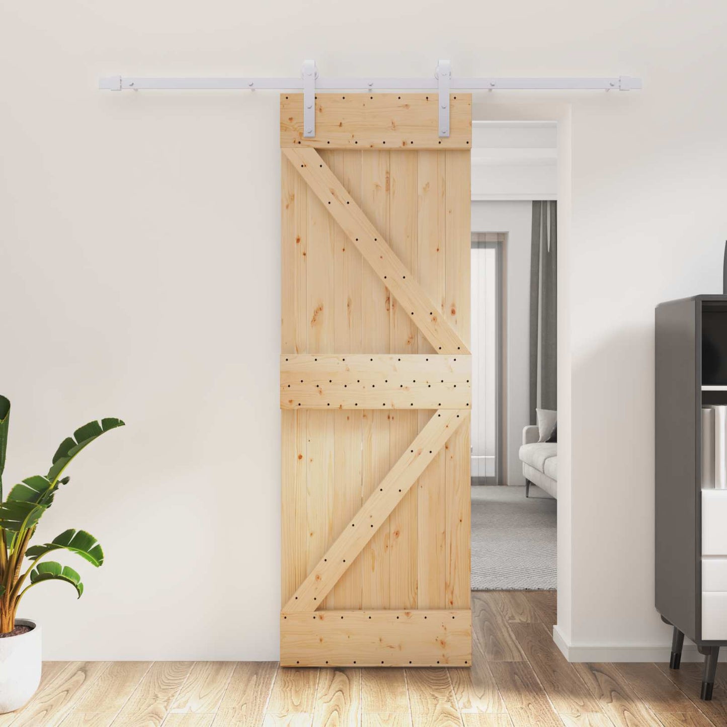 vidaXL Συρόμενη Πόρτα 70 x 210 cm Συμπαγές Ξύλο Πεύκου (Ακατέργαστο)