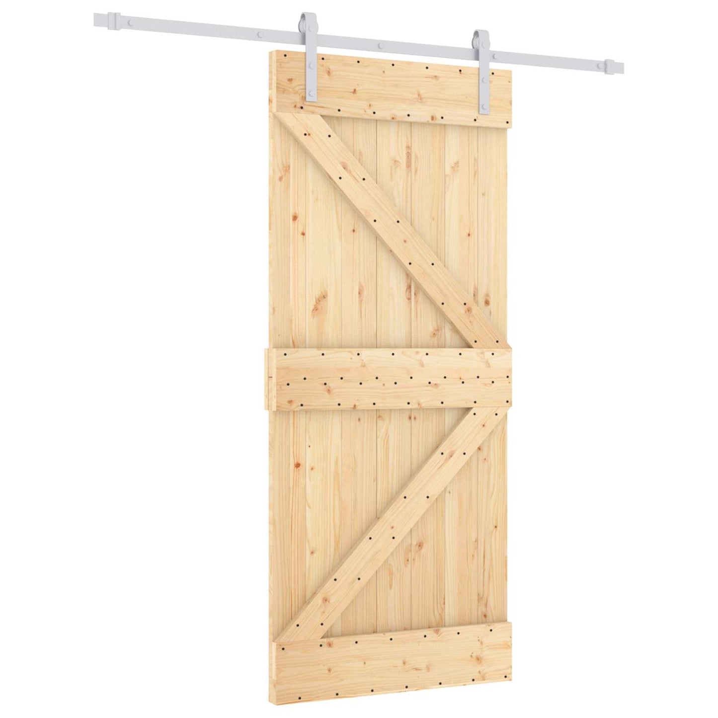 vidaXL Συρόμενη Πόρτα 90 x 210 cm Μασίφ Ξύλο Πεύκου Φυσικό και Λευκό