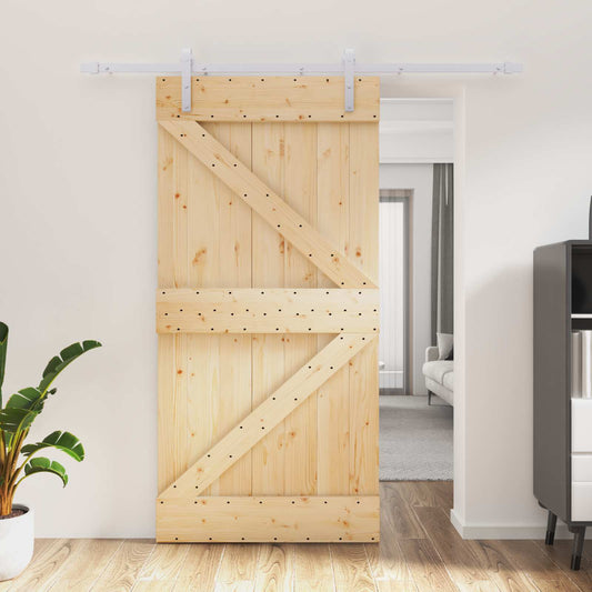 vidaXL Συρόμενη Πόρτα 100 x 210 cm Μασίφ Ξύλο Πεύκου Φυσικό και Λευκό