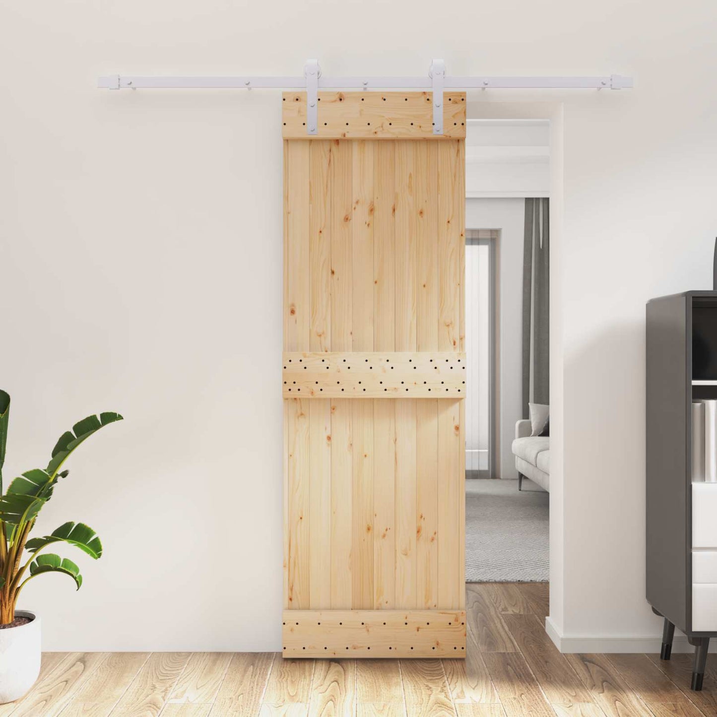 vidaXL Συρόμενη Πόρτα 70 x 210 cm Συμπαγές Ξύλο Πεύκου (Ακατέργαστο)