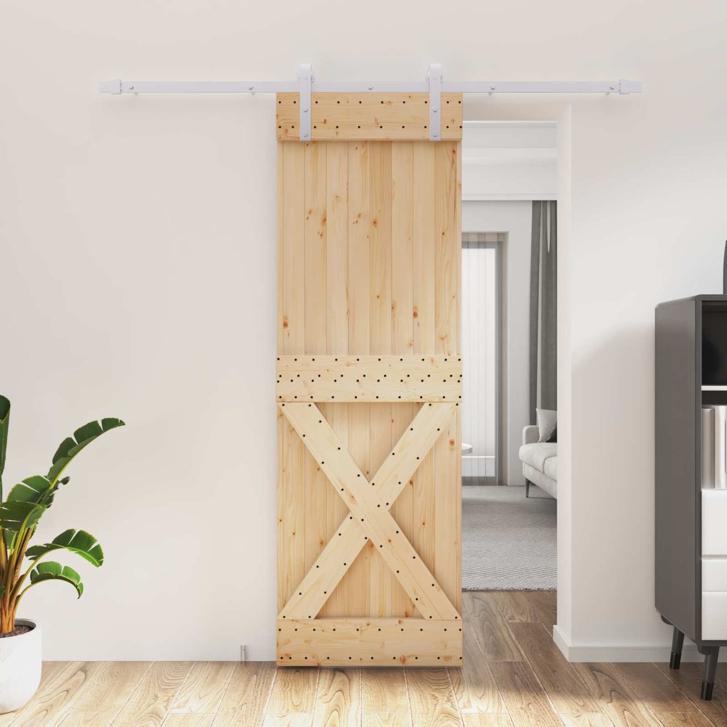 vidaXL Συρόμενη Πόρτα Φυσικό και Λευκό 70 x 210 cm