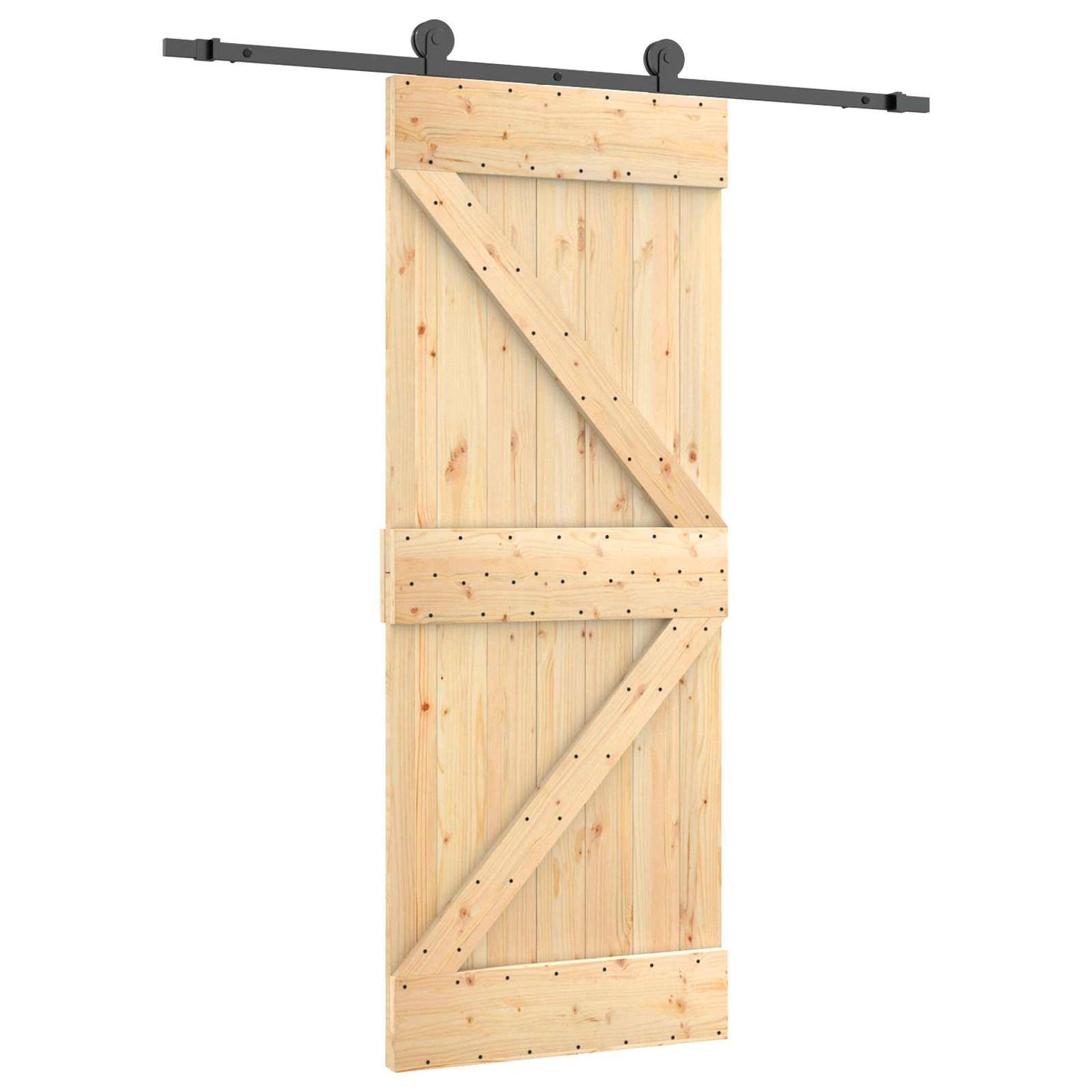 vidaXL Συρόμενη Πόρτα 85 x 210 cm Συμπαγές Ξύλο Πεύκου (Ακατέργαστο)