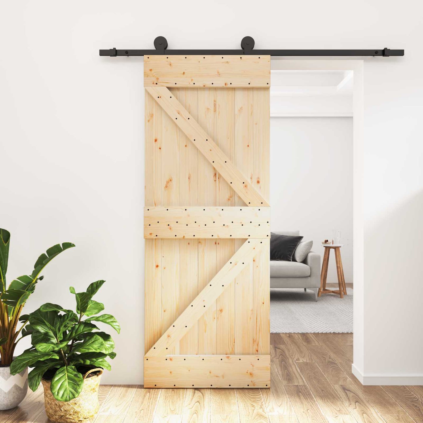 vidaXL Συρόμενη Πόρτα 85 x 210 cm Συμπαγές Ξύλο Πεύκου (Ακατέργαστο)