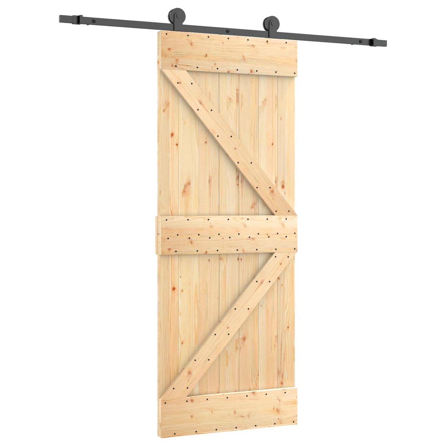vidaXL Συρόμενη Πόρτα 85 x 210 cm Συμπαγές Ξύλο Πεύκου (Ακατέργαστο)