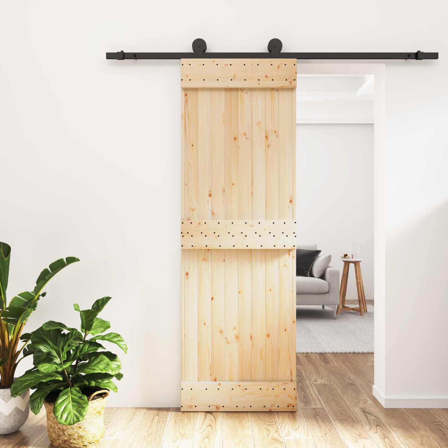vidaXL Συρόμενη Πόρτα 70 x 210 cm Συμπαγές Ξύλο Πεύκου (Ακατέργαστο)