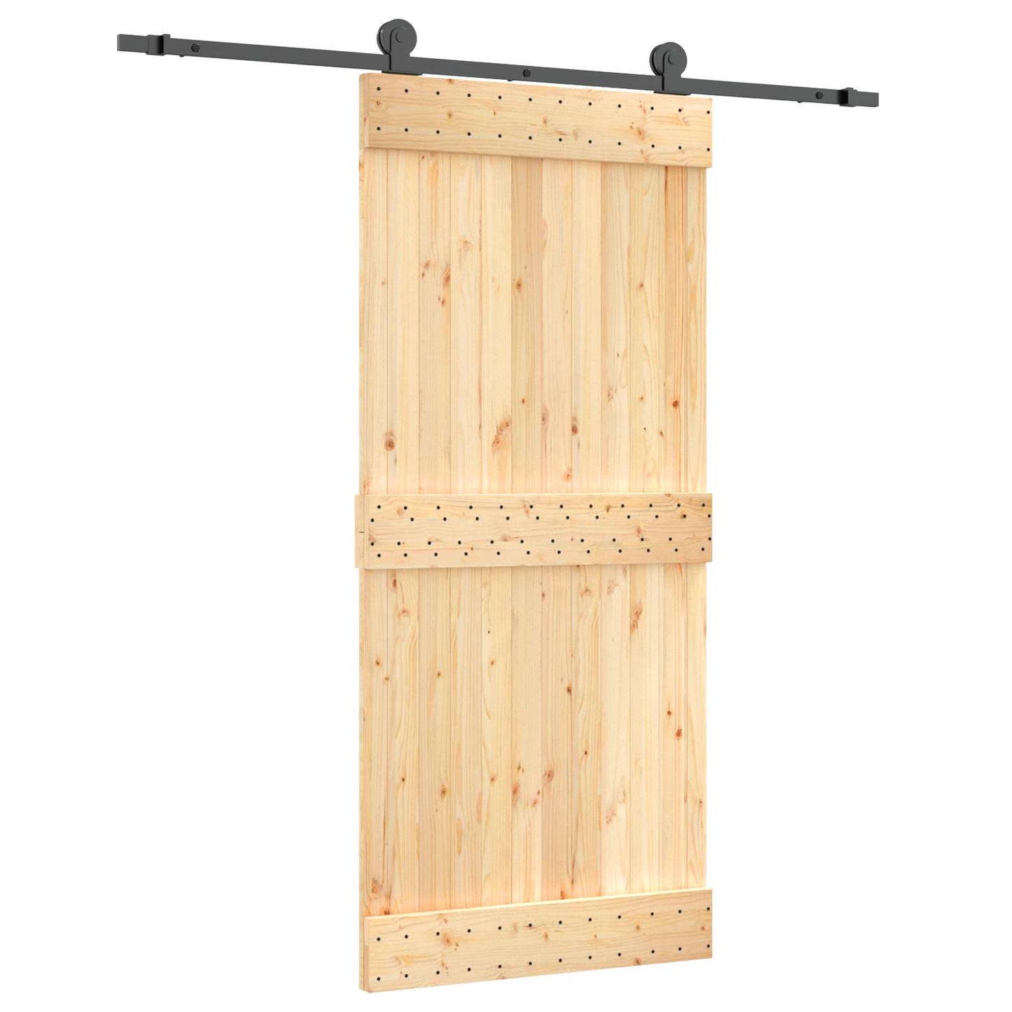 vidaXL Συρόμενη Πόρτα 90 x 210 cm Συμπαγές Ξύλο Πεύκου (Ακατέργαστο)