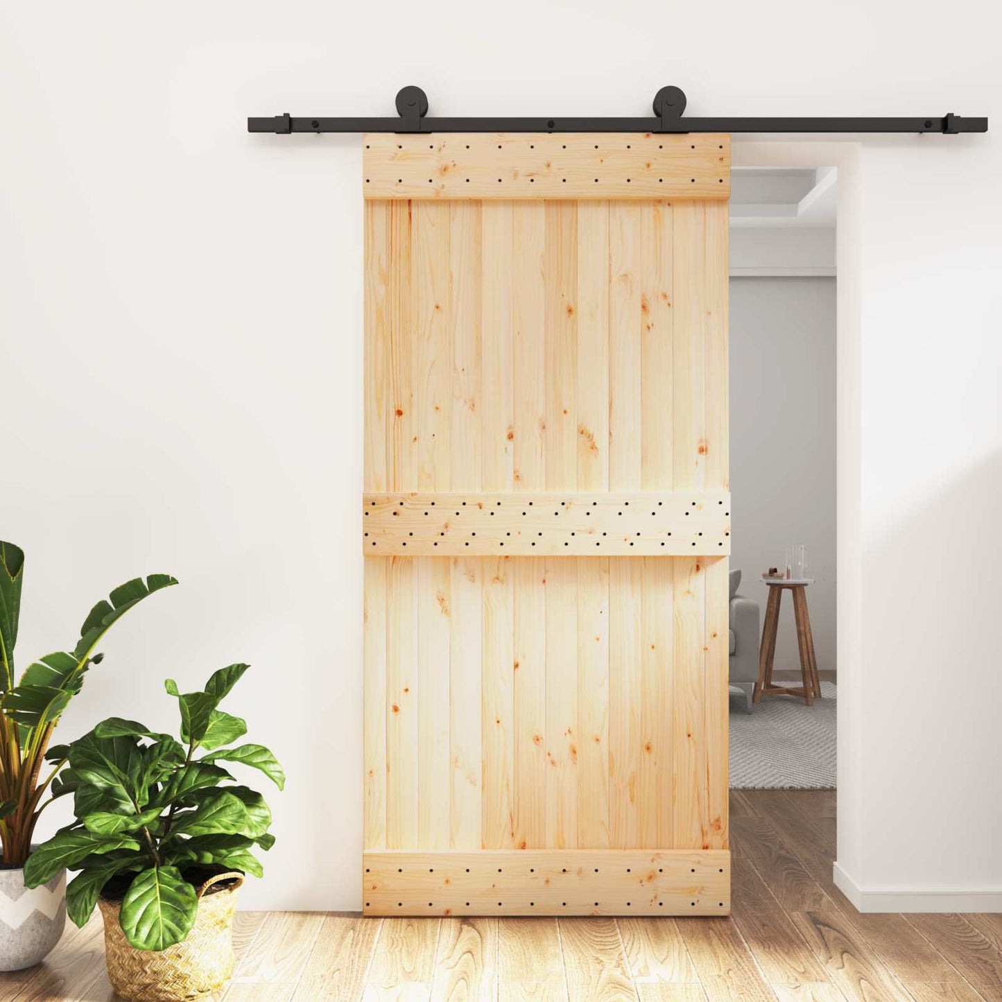 vidaXL Συρόμενη Πόρτα 100 x 210 cm Συμπαγές Ξύλο Πεύκου (Ακατέργαστο)