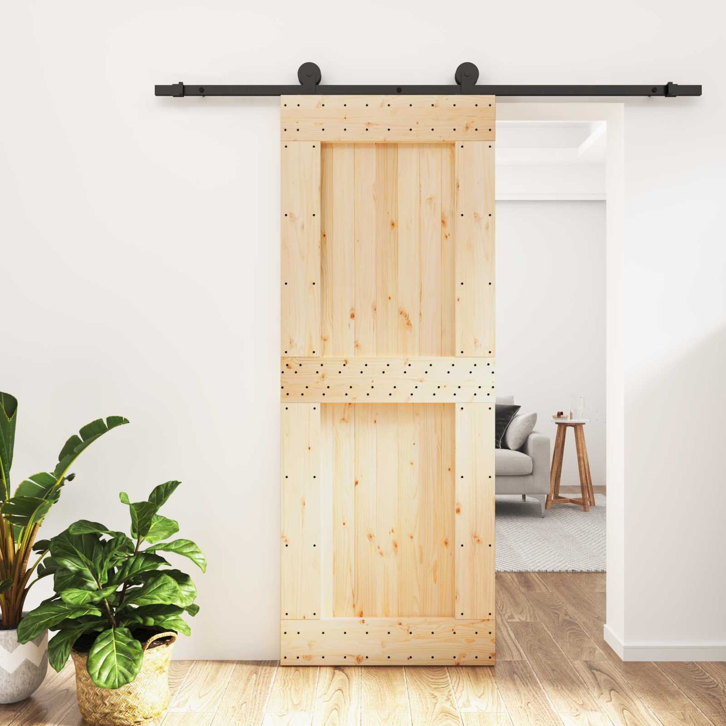 vidaXL Συρόμενη Πόρτα Φυσικό και Μαύρο 80 x 210 cm