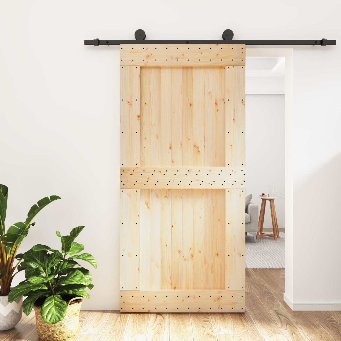 vidaXL Συρόμενη Πόρτα 100 x 210 cm Συμπαγές Ξύλο Πεύκου (Ακατέργαστο)
