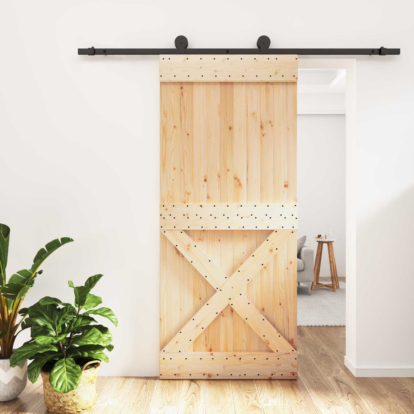 vidaXL Συρόμενη Πόρτα Φυσικό και Μαύρο 90 x 210 cm