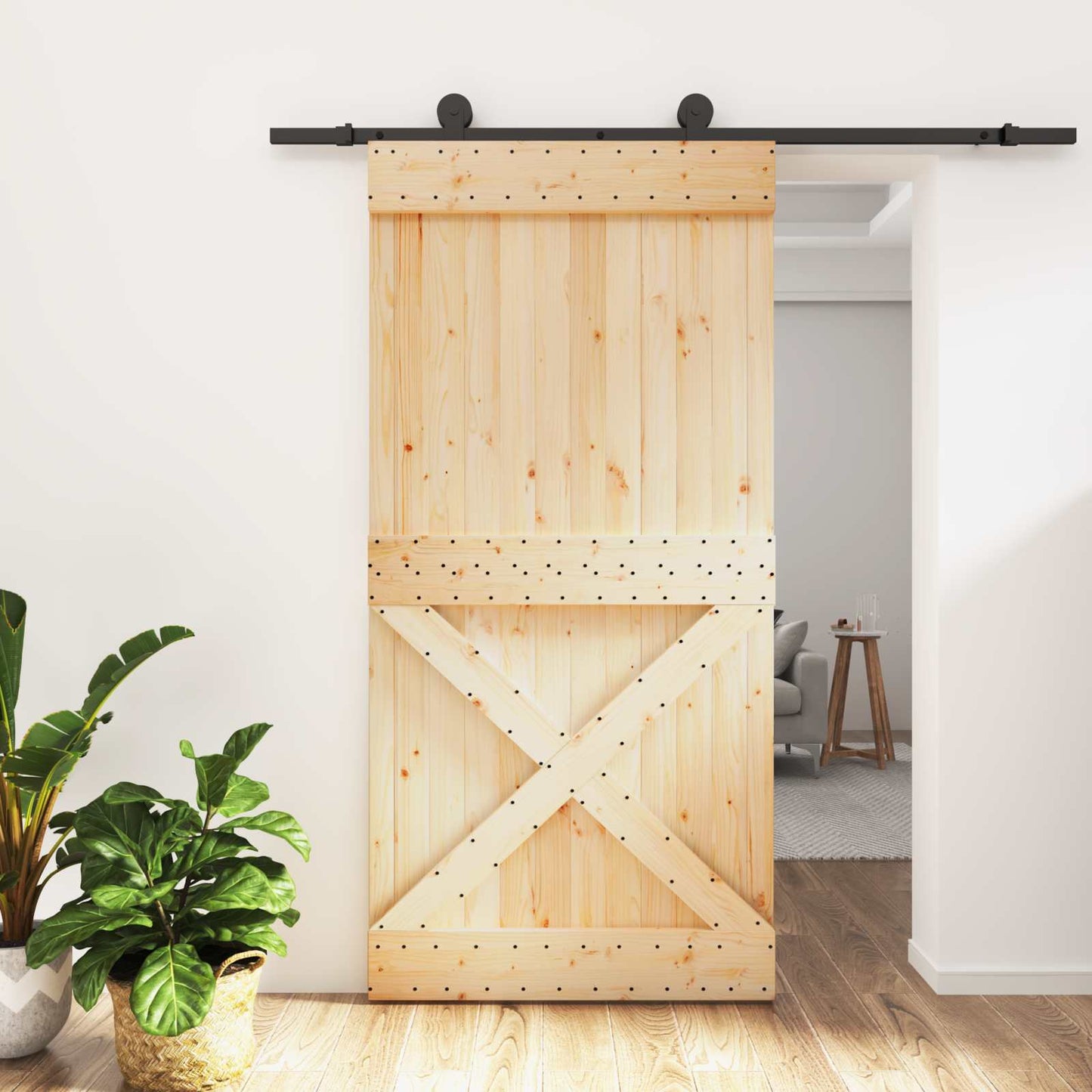vidaXL Συρόμενη Πόρτα Φυσικό και Μαύρο 100 x 210 cm