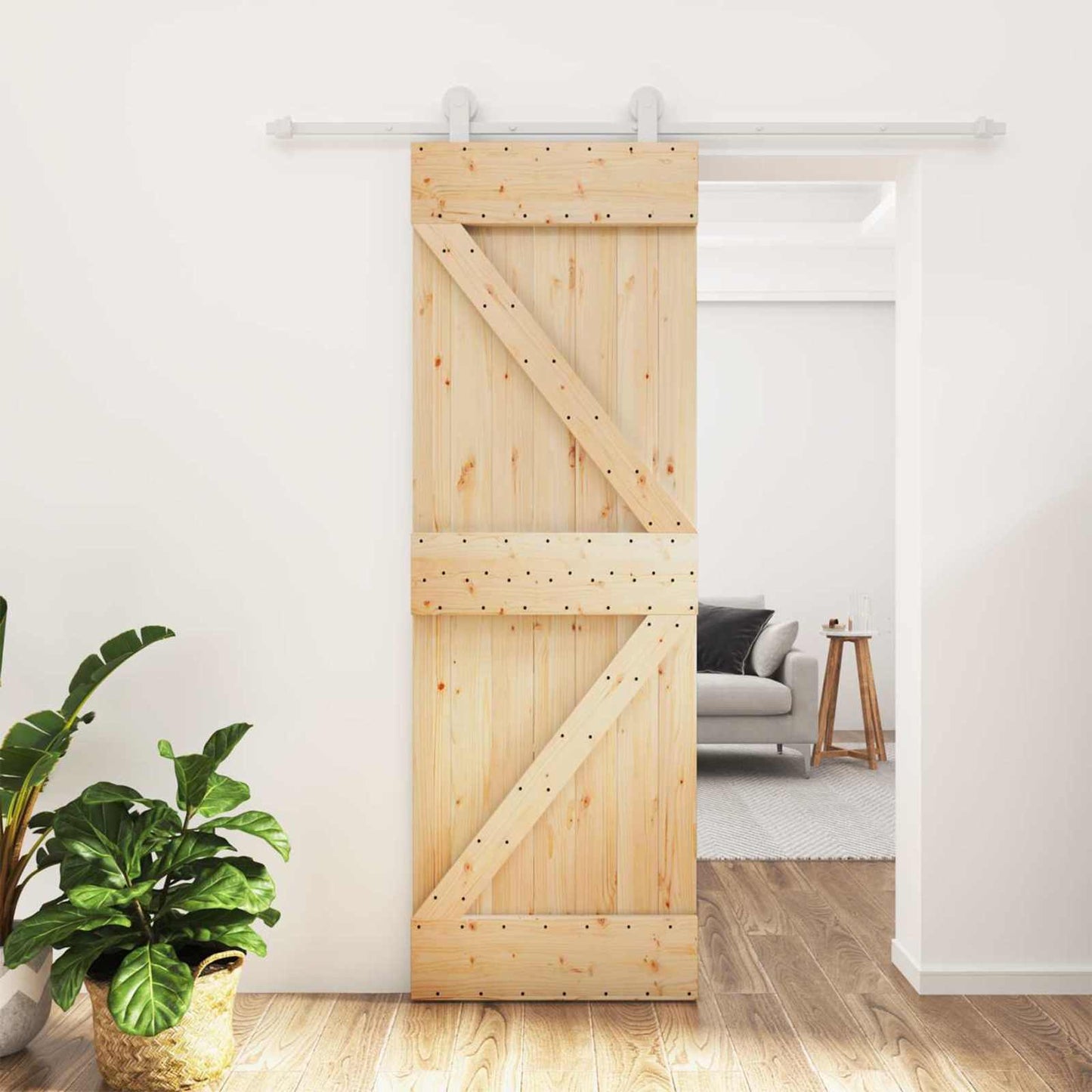 vidaXL Συρόμενη Πόρτα 70 x 210 cm Συμπαγές Ξύλο Πεύκου (Ακατέργαστο)