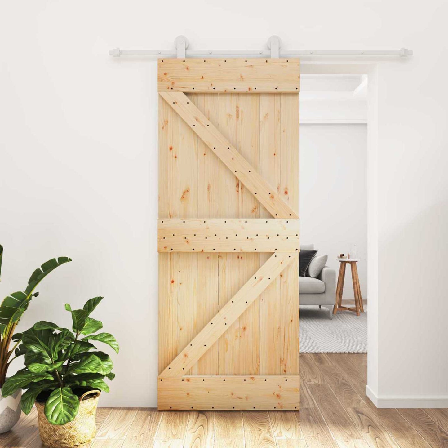 vidaXL Συρόμενη Πόρτα 85 x 210 cm Συμπαγές Ξύλο Πεύκου (Ακατέργαστο)