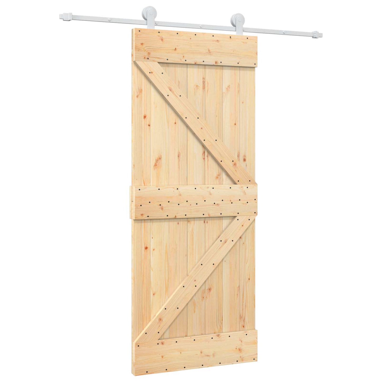 vidaXL Συρόμενη Πόρτα 85 x 210 cm Συμπαγές Ξύλο Πεύκου (Ακατέργαστο)