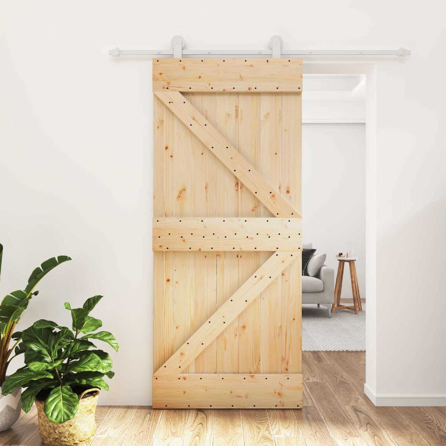 vidaXL Συρόμενη Πόρτα 90 x 210 cm Μασίφ Ξύλο Πεύκου Φυσικό και Λευκό