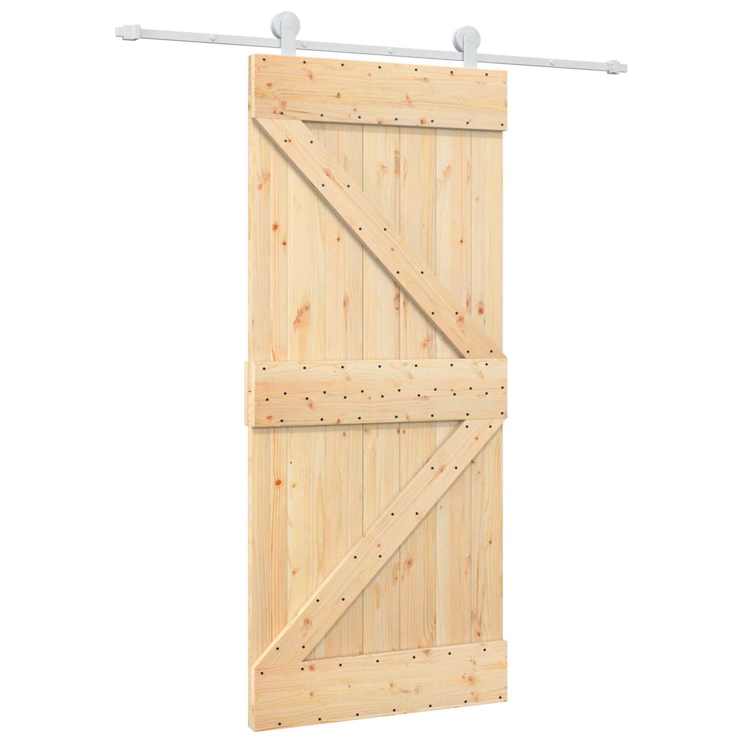 vidaXL Συρόμενη Πόρτα 90 x 210 cm Μασίφ Ξύλο Πεύκου Φυσικό και Λευκό