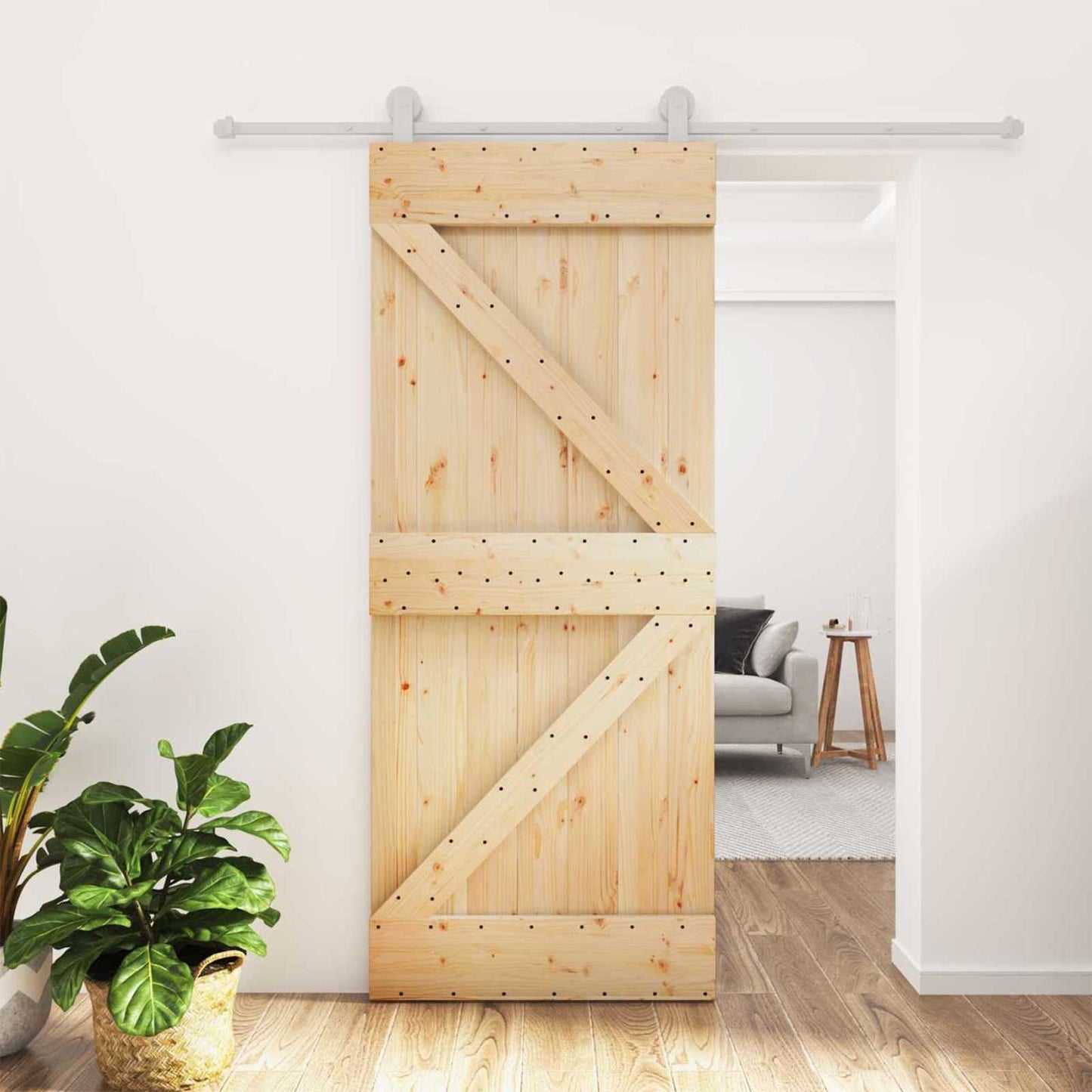 vidaXL Συρόμενη Πόρτα 85 x 210 cm Συμπαγές Ξύλο Πεύκου (Ακατέργαστο)