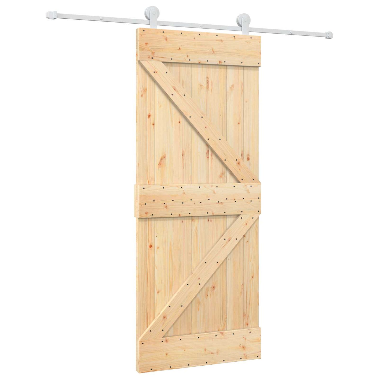vidaXL Συρόμενη Πόρτα 85 x 210 cm Συμπαγές Ξύλο Πεύκου (Ακατέργαστο)