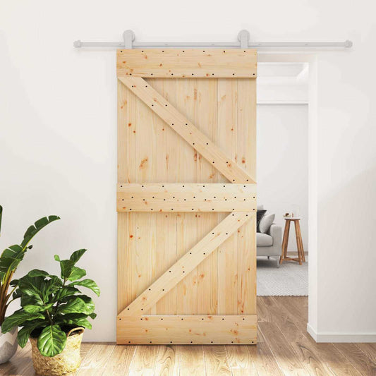 vidaXL Συρόμενη Πόρτα 100 x 210 cm Μασίφ Ξύλο Πεύκου Φυσικό και Λευκό