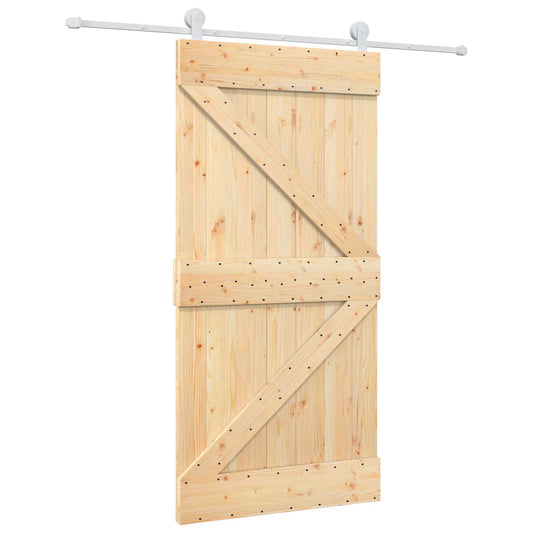 vidaXL Συρόμενη Πόρτα 100 x 210 cm Μασίφ Ξύλο Πεύκου Φυσικό και Λευκό