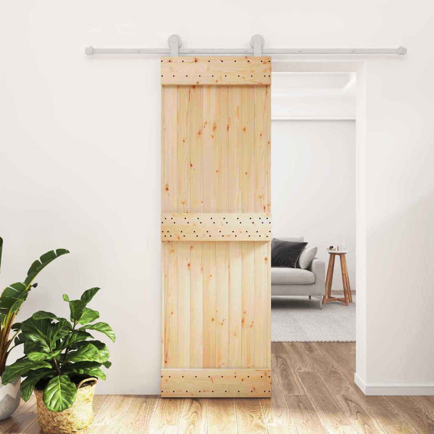 vidaXL Συρόμενη Πόρτα 70 x 210 cm Συμπαγές Ξύλο Πεύκου (Ακατέργαστο)