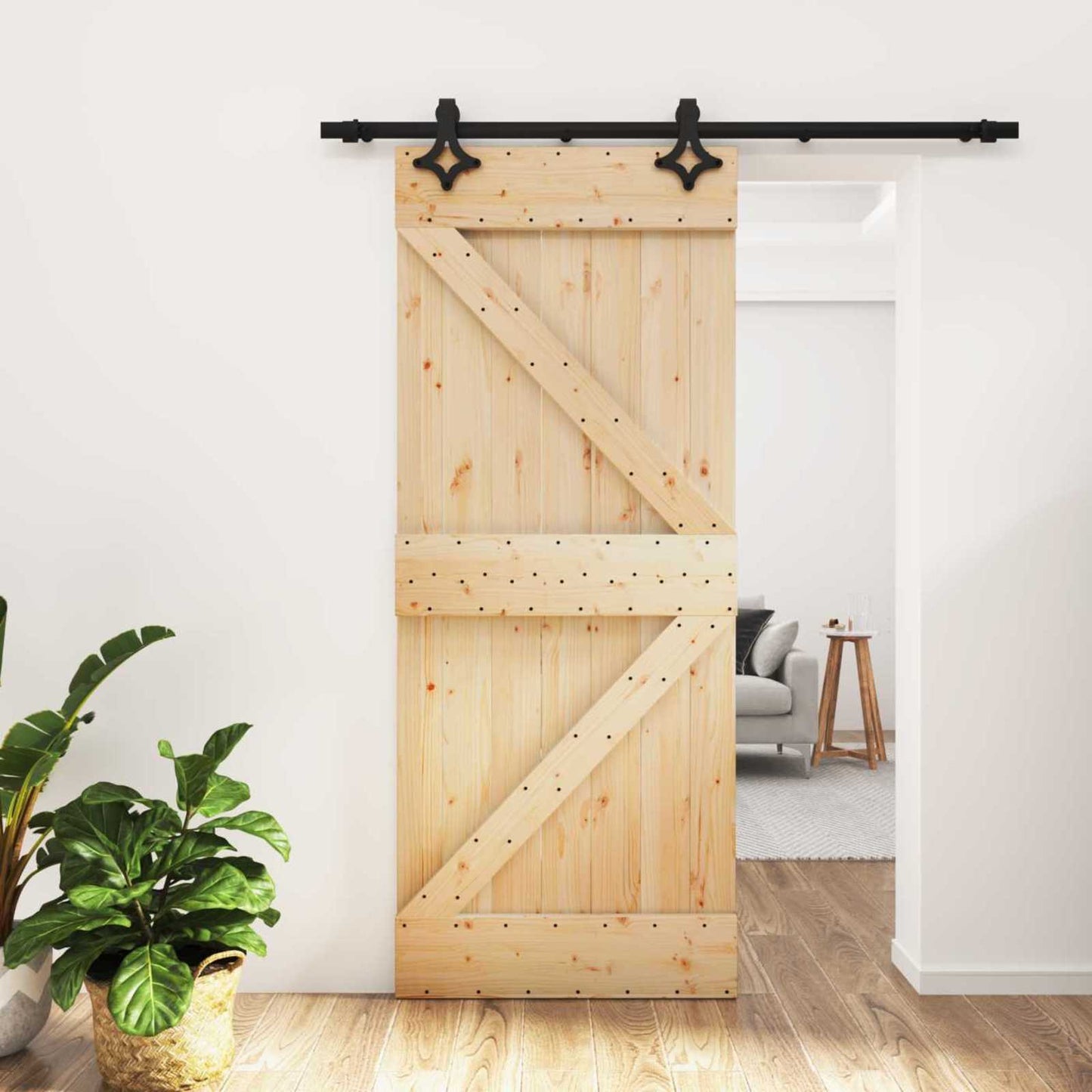 vidaXL Συρόμενη Πόρτα 85 x 210 cm Συμπαγές Ξύλο Πεύκου (Ακατέργαστο)