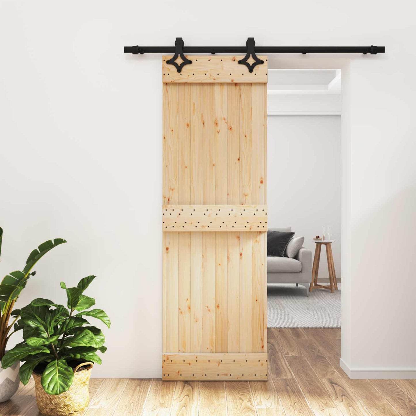 vidaXL Συρόμενη Πόρτα 70 x 210 cm Συμπαγές Ξύλο Πεύκου (Ακατέργαστο)