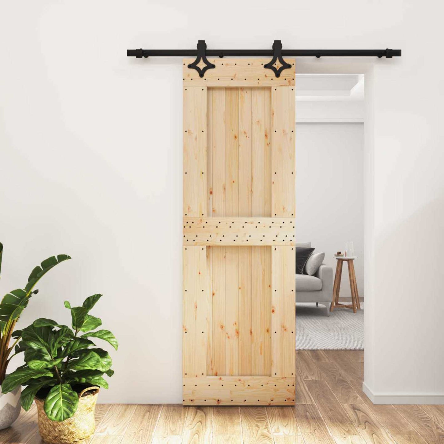 vidaXL Συρόμενη Πόρτα Φυσικό και Μαύρο 70 x 210 cm