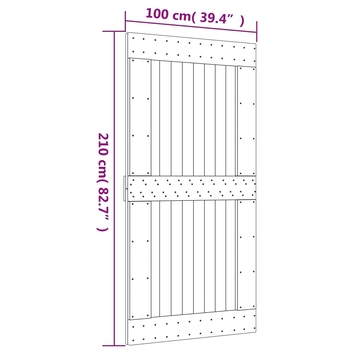 vidaXL Συρόμενη Πόρτα 100 x 210 cm Συμπαγές Ξύλο Πεύκου (Ακατέργαστο)