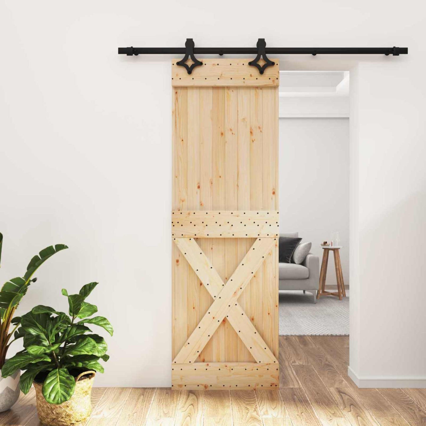vidaXL Συρόμενη Πόρτα 70 x 210 cm Συμπαγές Ξύλο Πεύκου (Ακατέργαστο)