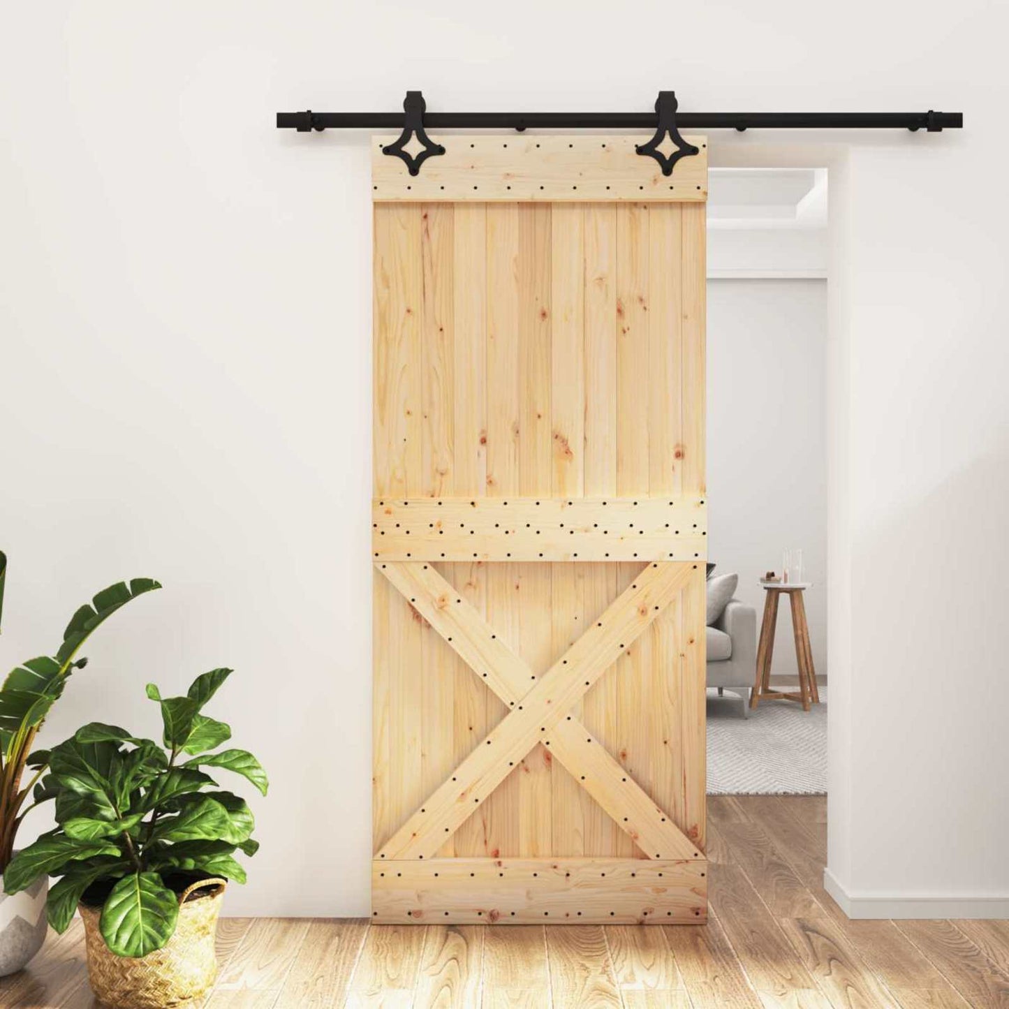 vidaXL Συρόμενη Πόρτα Φυσικό και Μαύρο 90 x 210 cm