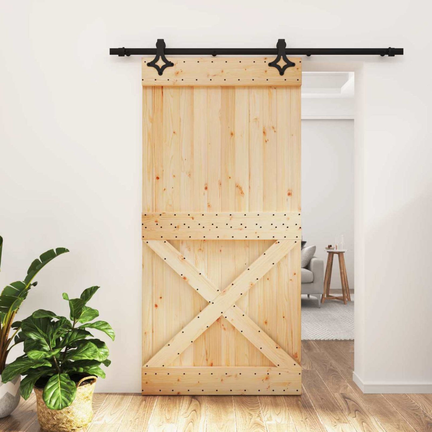 vidaXL Συρόμενη Πόρτα Φυσικό και Μαύρο 100 x 210 cm