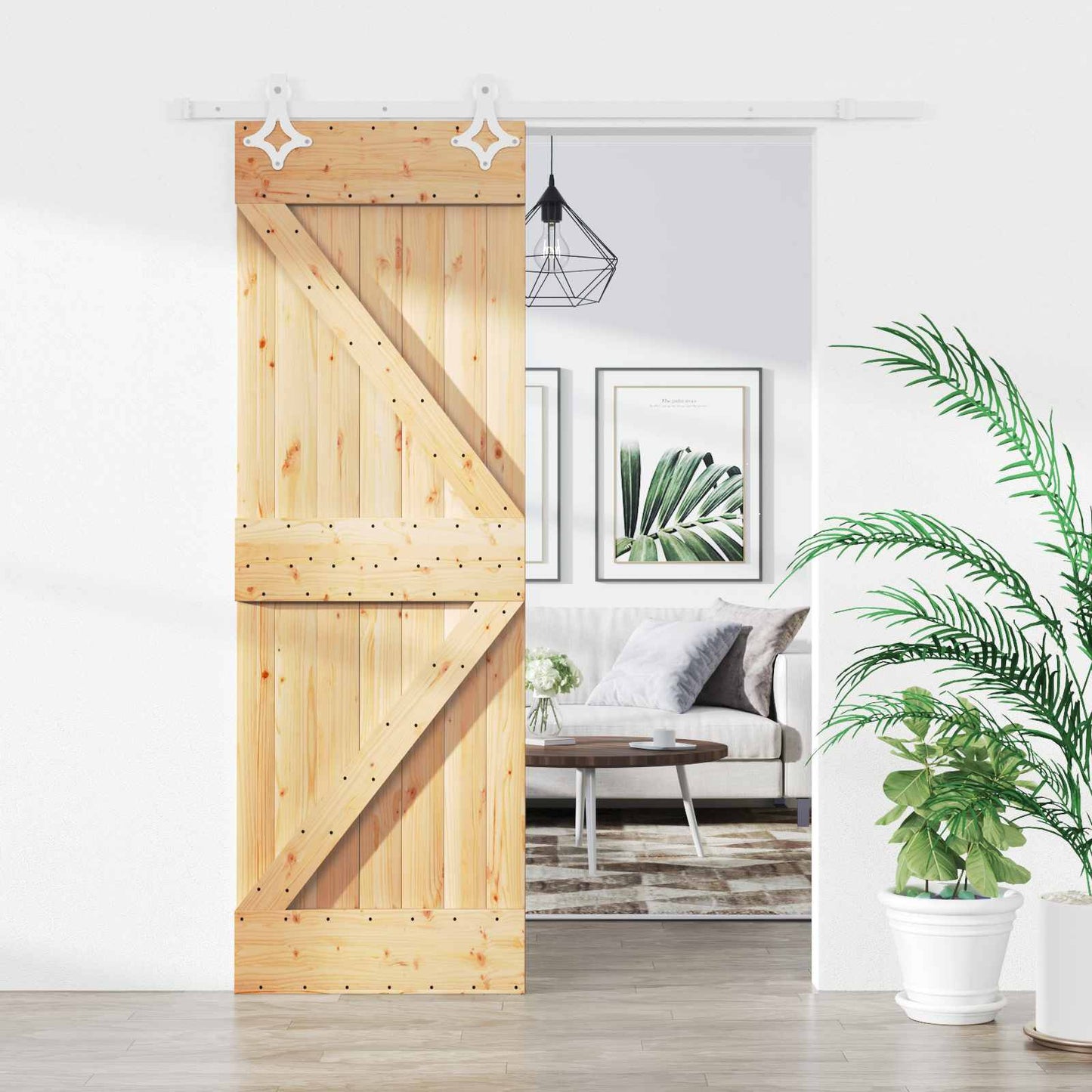 vidaXL Συρόμενη Πόρτα 70 x 210 cm Συμπαγές Ξύλο Πεύκου (Ακατέργαστο)