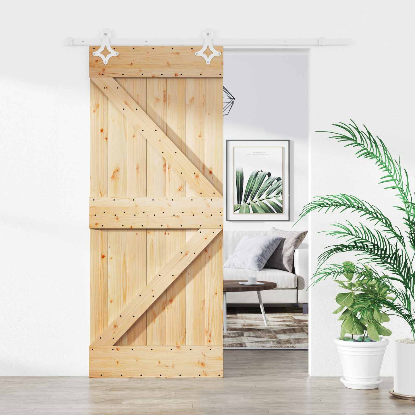 vidaXL Συρόμενη Πόρτα 85 x 210 cm Συμπαγές Ξύλο Πεύκου (Ακατέργαστο)