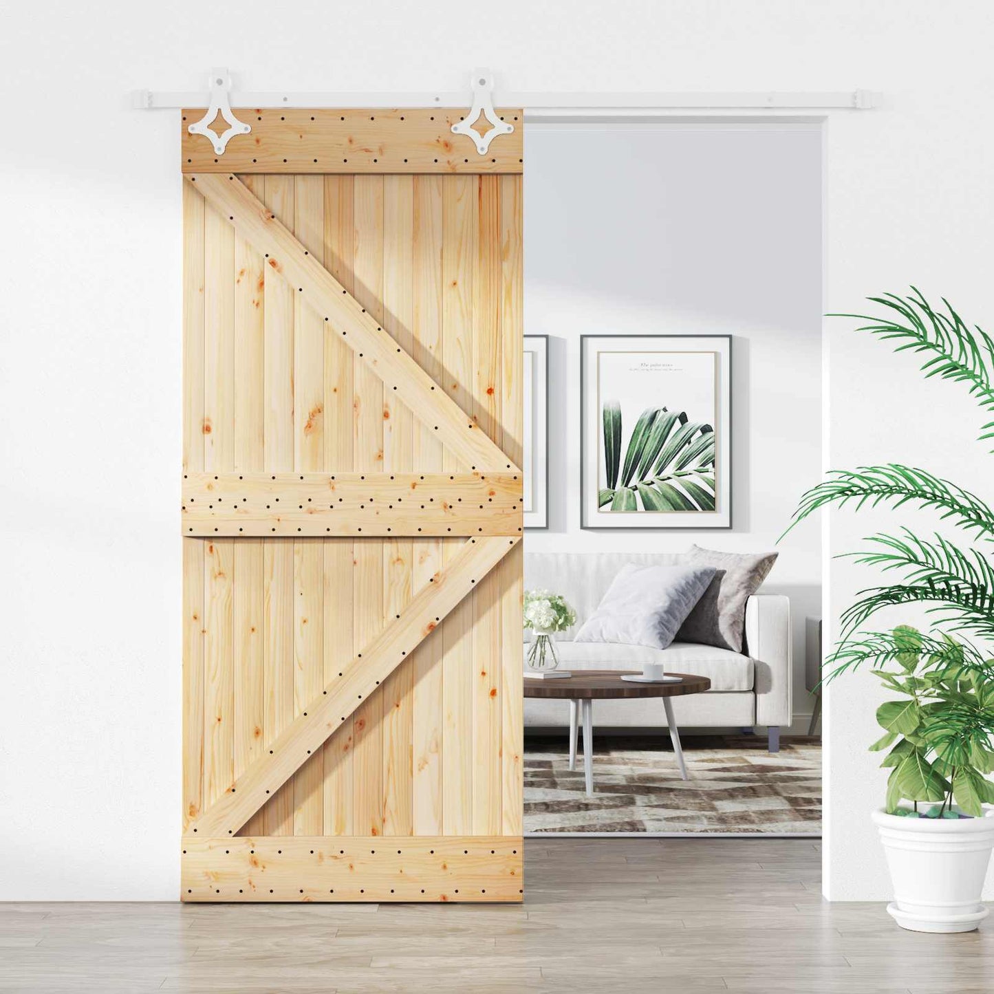 vidaXL Συρόμενη Πόρτα 90 x 210 cm Μασίφ Ξύλο Πεύκου Φυσικό και Λευκό