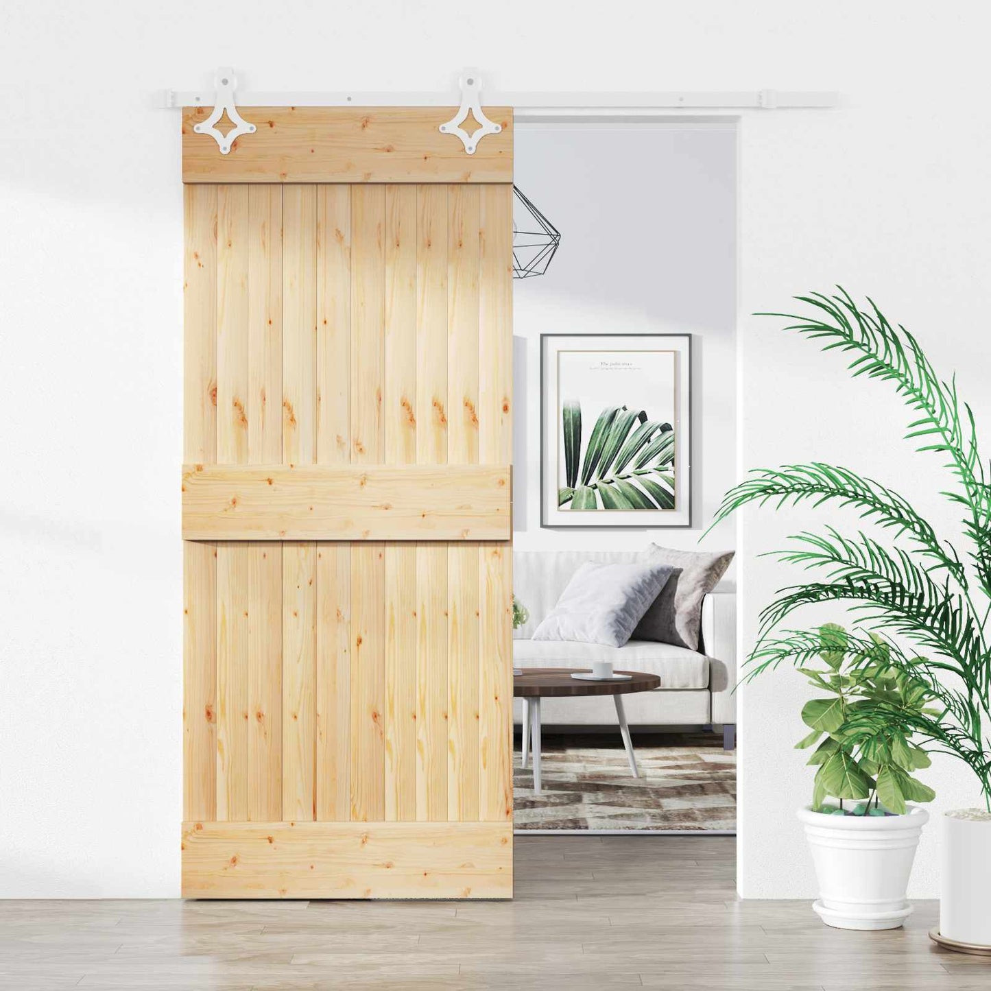 vidaXL Συρόμενη Πόρτα 90 x 210 cm Συμπαγές Ξύλο Πεύκου (Ακατέργαστο)