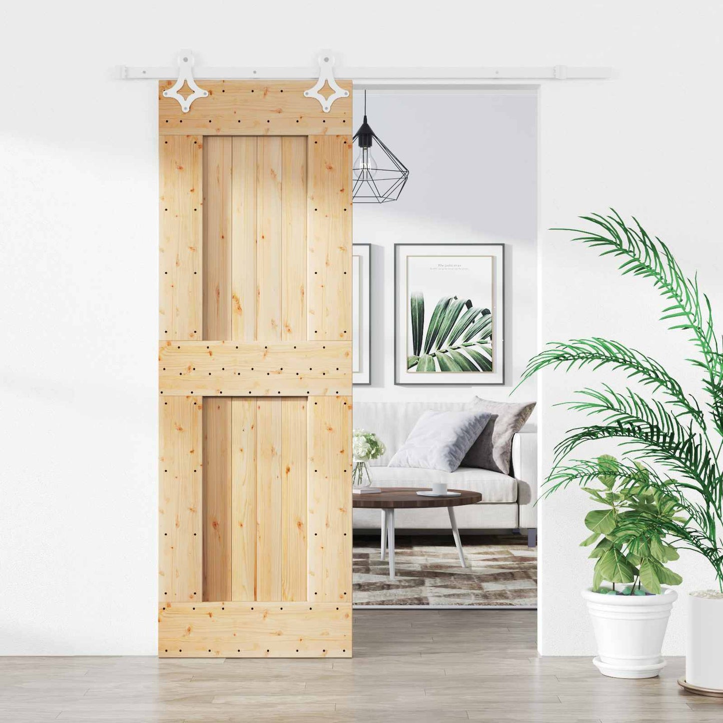 vidaXL Συρόμενη Πόρτα 70 x 210 cm Συμπαγές Ξύλο Πεύκου (Ακατέργαστο)