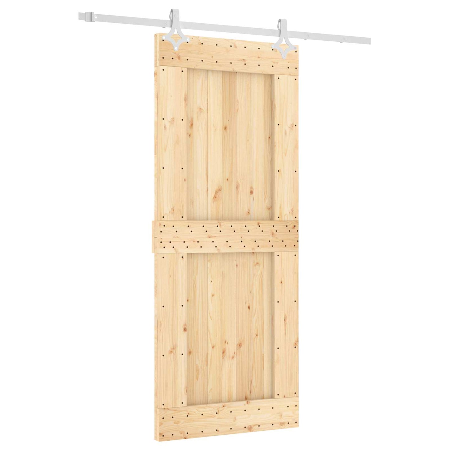 vidaXL Συρόμενη Πόρτα 85 x 210 cm Συμπαγές Ξύλο Πεύκου (Ακατέργαστο)