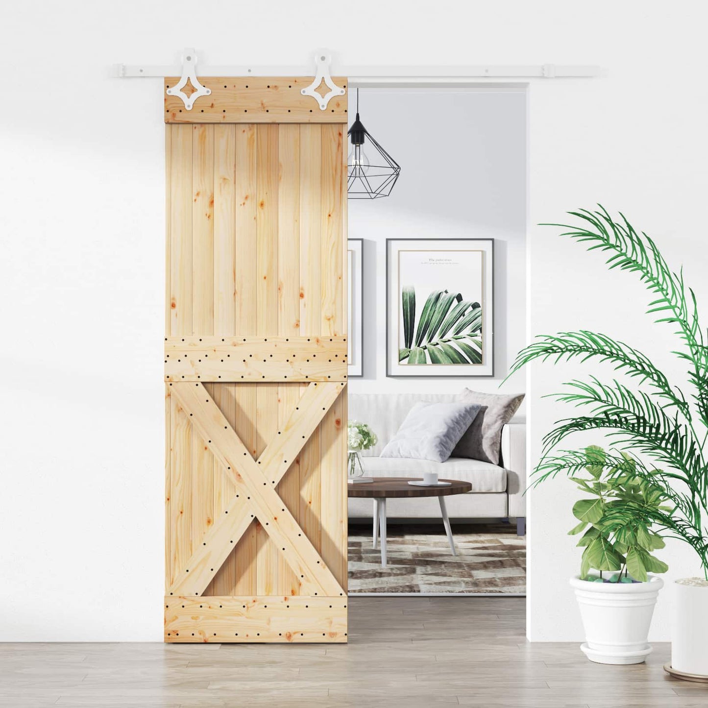 vidaXL Συρόμενη Πόρτα 70 x 210 cm Συμπαγές Ξύλο Πεύκου (Ακατέργαστο)