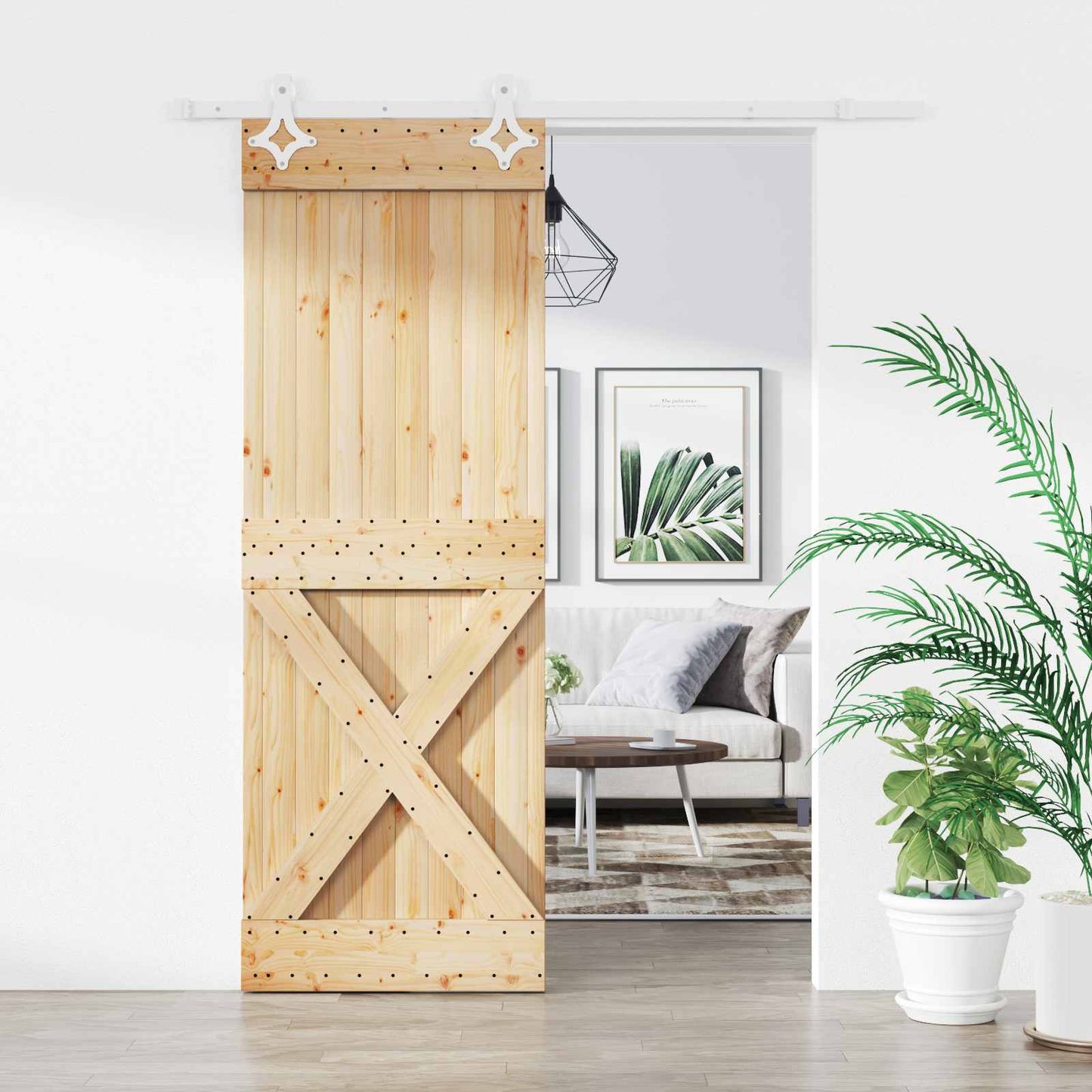 vidaXL Συρόμενη Πόρτα 85 x 210 cm Συμπαγές Ξύλο Πεύκου (Ακατέργαστο)