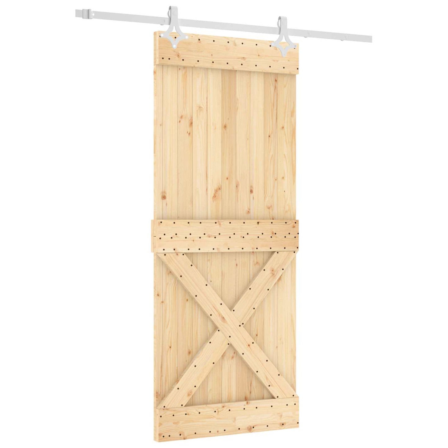 vidaXL Συρόμενη Πόρτα 85 x 210 cm Συμπαγές Ξύλο Πεύκου (Ακατέργαστο)