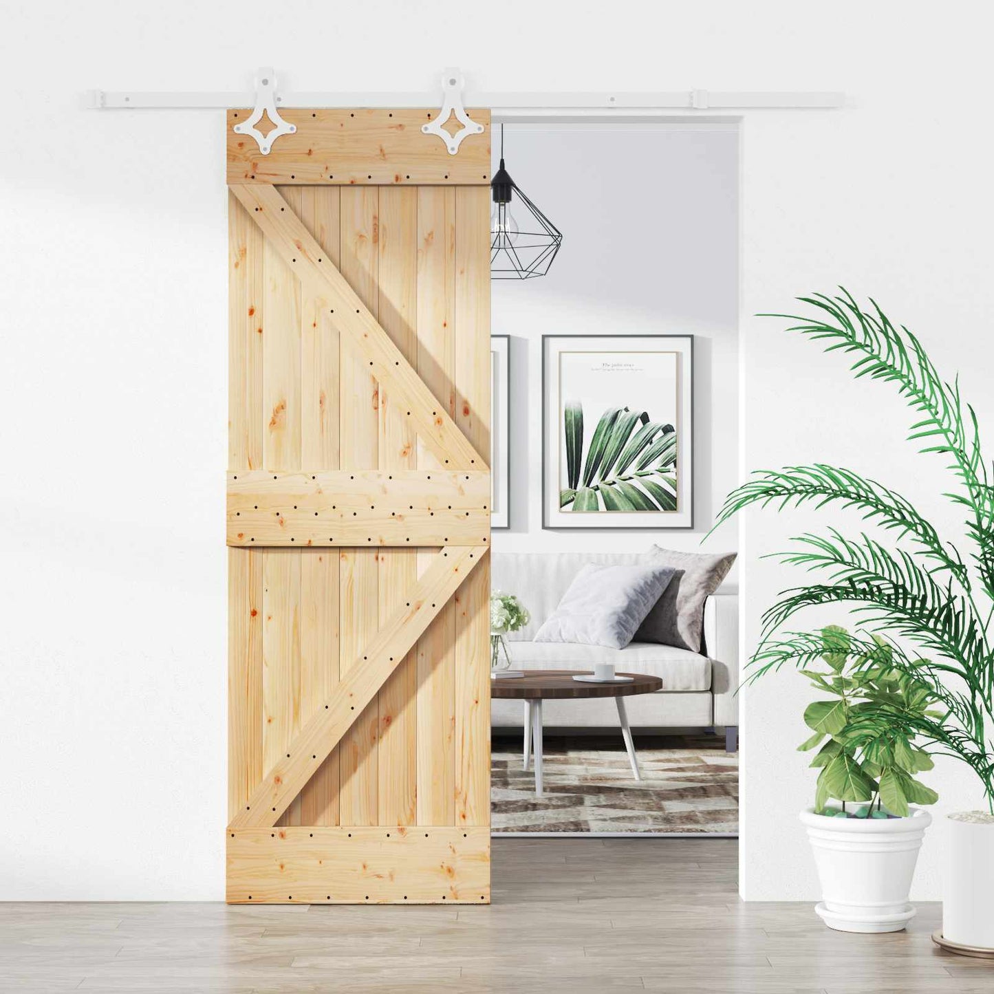 vidaXL Συρόμενη Πόρτα 70 x 210 cm Συμπαγές Ξύλο Πεύκου (Ακατέργαστο)