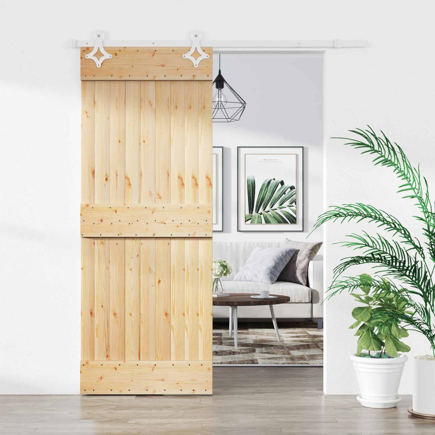 vidaXL Συρόμενη Πόρτα 80 x 210 cm Συμπαγές Ξύλο Πεύκου (Ακατέργαστο)