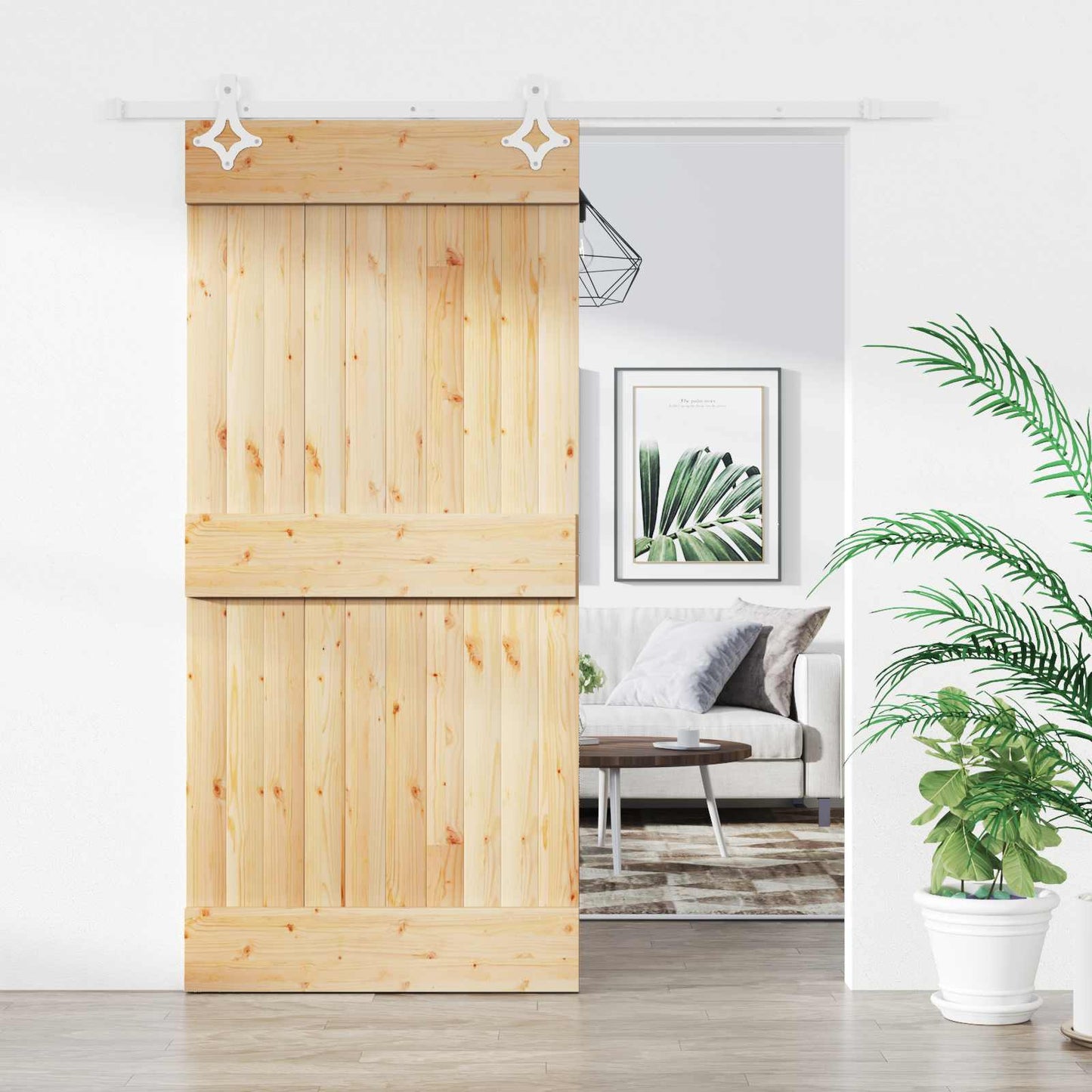 vidaXL Συρόμενη Πόρτα 90 x 210 cm Συμπαγές Ξύλο Πεύκου (Ακατέργαστο)