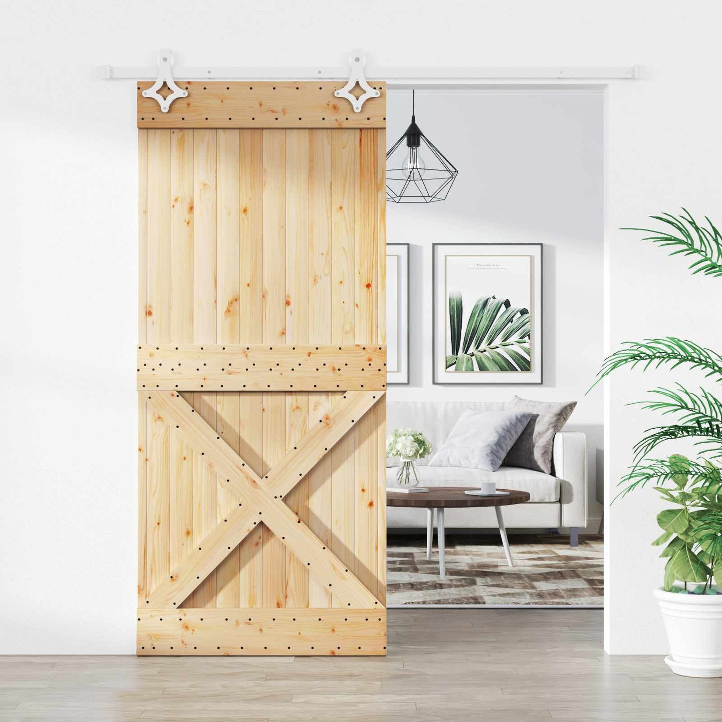 vidaXL Συρόμενη Πόρτα Φυσικό και Λευκό 90 x 210 cm
